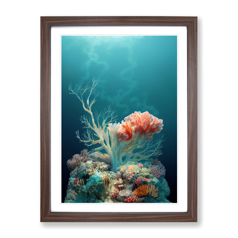 Astonishing Coral Reef - Single Picture Frame Print, 64cm H x 46cm W x 2cm D, Walnut Framed
