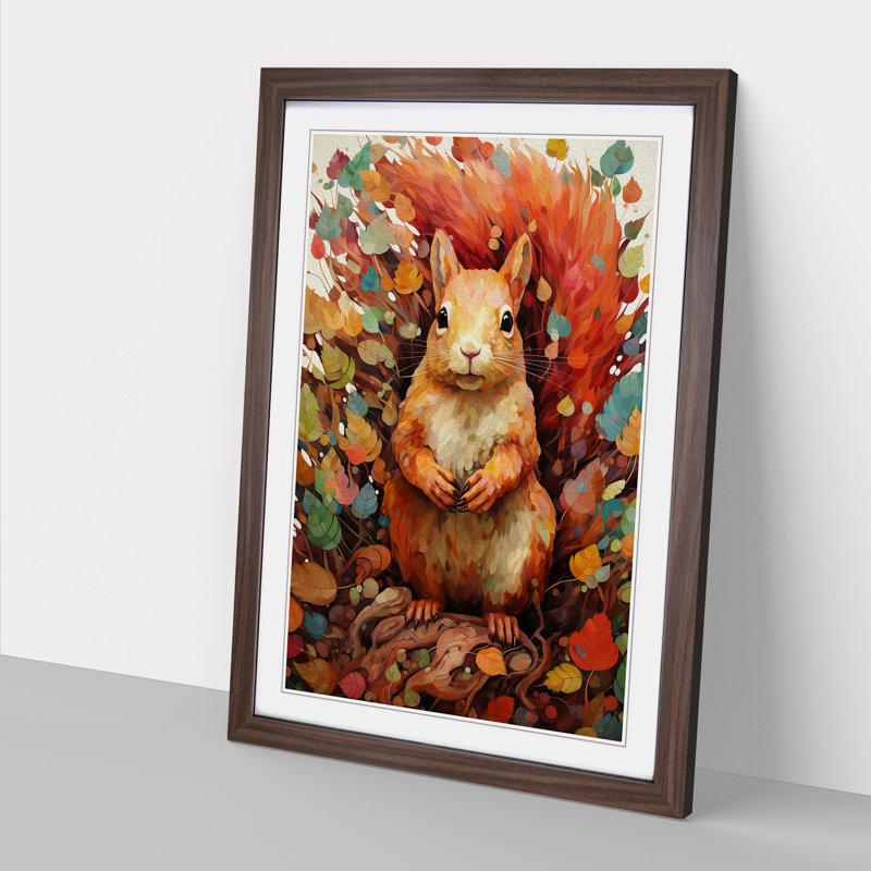 Squirrel Colour Field - Framed Print, 46cm H x 34cm W x 2cm D, Walnut