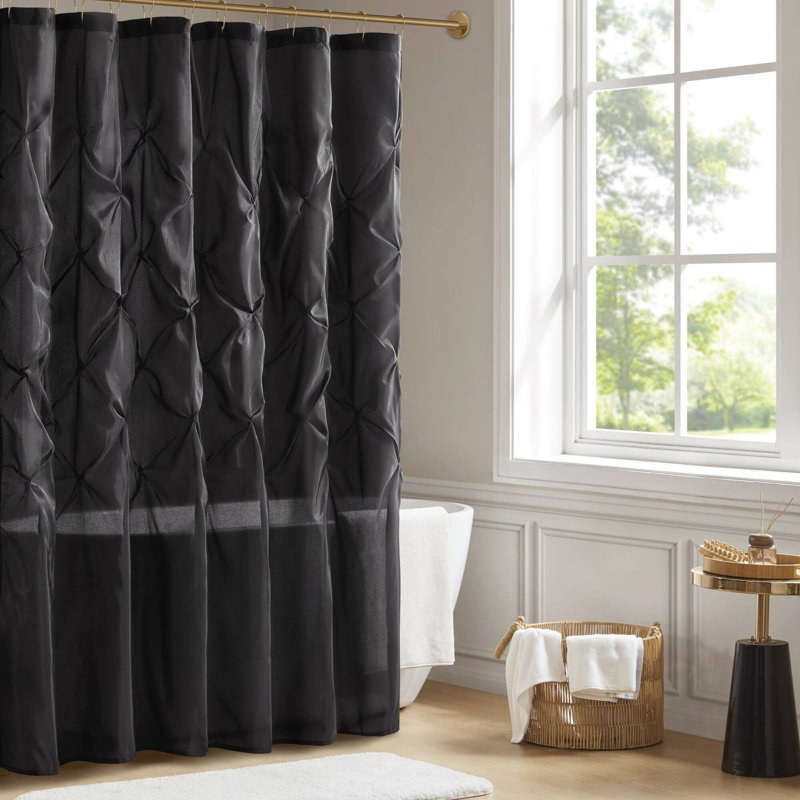 Laurel Black Tufted Semi-Sheer 72x72'' Shower Curtain, 72" H x 72" W, Black