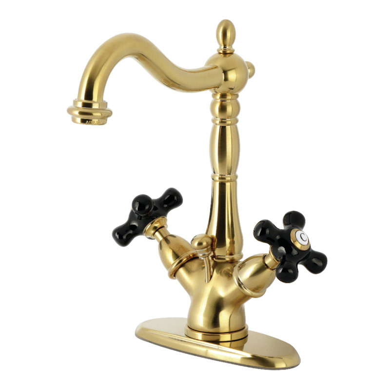 Kingston Brass Duchess Two-Handle 1-or-3 Hole Deck Mount Bathroom Faucet with Brass Pop-Up, Brushed Brass