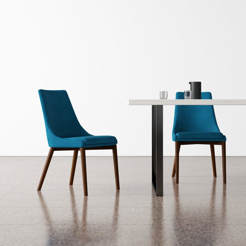 Clapton 18'' H Upholstered Walnut Side Chair, Azure Blue Polyester Blend