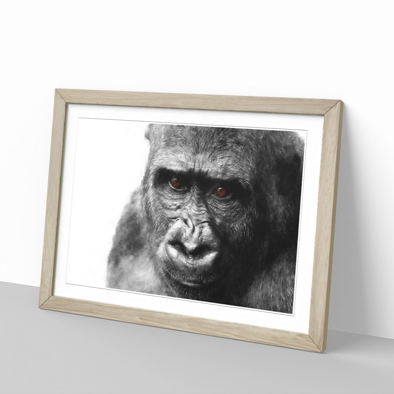 Gorilla with Brown Eyes - Picture Frame Graphic Art Print, Oak Framed, 33cm H x 45cm W x 2cm D