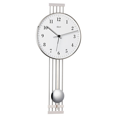 Silver Colored Metal Wall Clock with a Glass Covered Dial and Time Only Quartz Movement