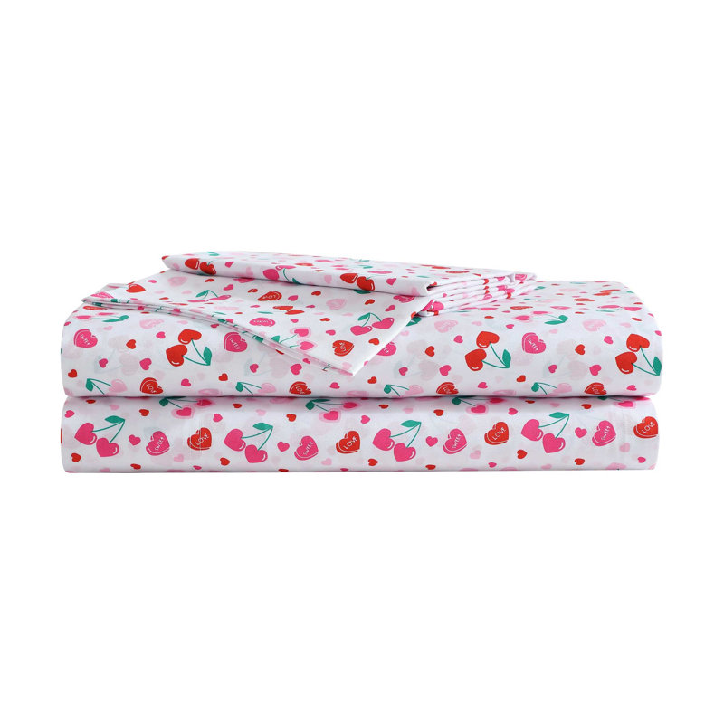 Betsey Johnson Printed Novelty Sheet Sets, Sweet Tart Cherries, Full Sheet Set with 2 Standard Pillowcases
