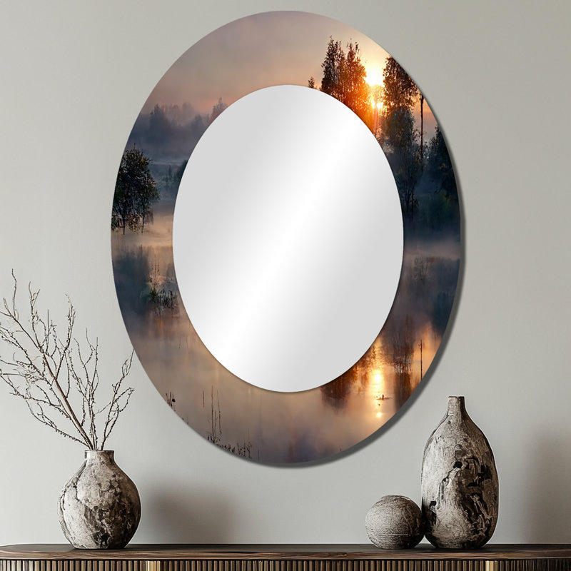 Miroir mural Morning Fog Over The Lake Sunset III - jaune, 40 po x 30 po