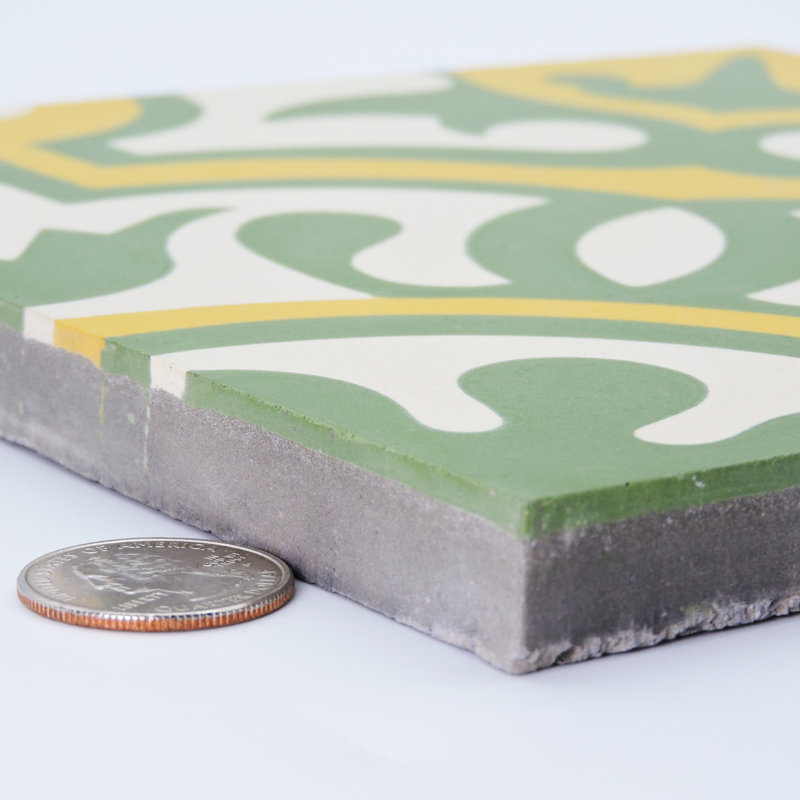 Carreau de mosaïque pour mur et plancher en ciment / marbre 8 po x 8 po Baha, Vert / Jaune