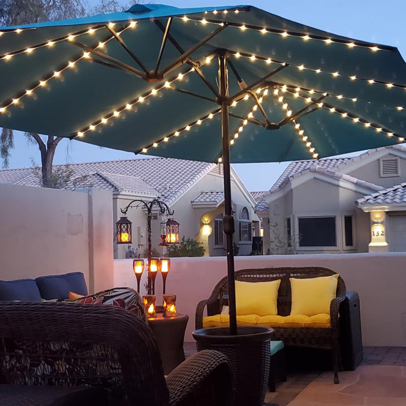 Parasol de terrasse à double face 13 pi avec base incluse Parasol de table rectangulaire avec manivelle pour terrasse de jardin