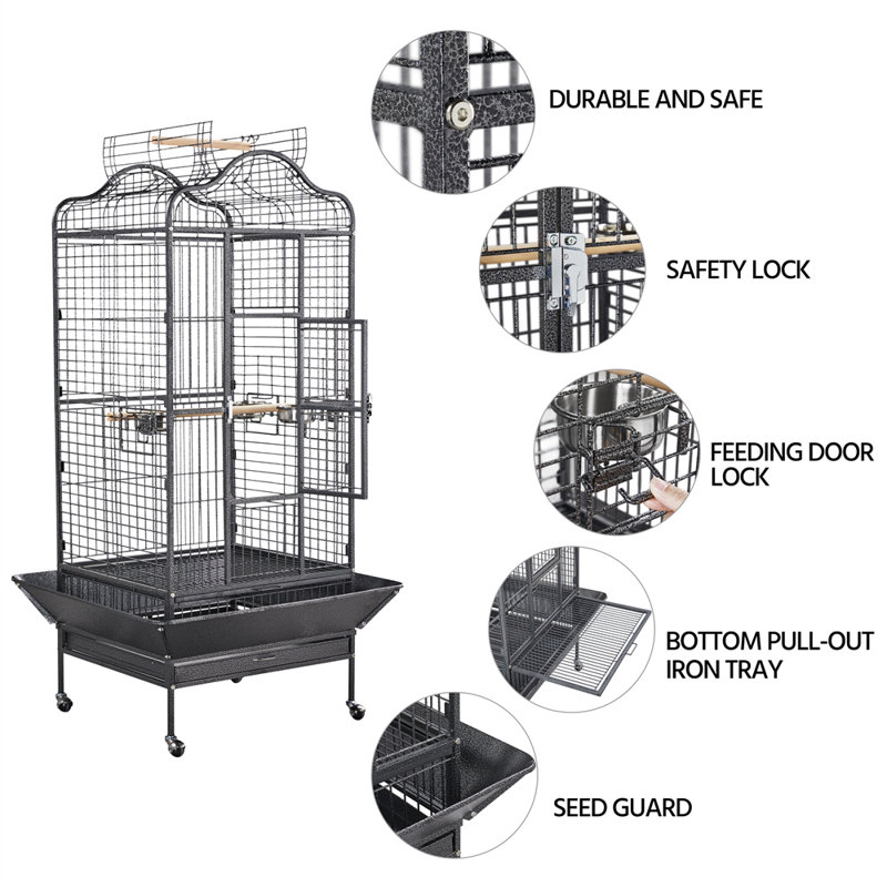160cm Iron Play Top Floor Bird Cage with Wheels