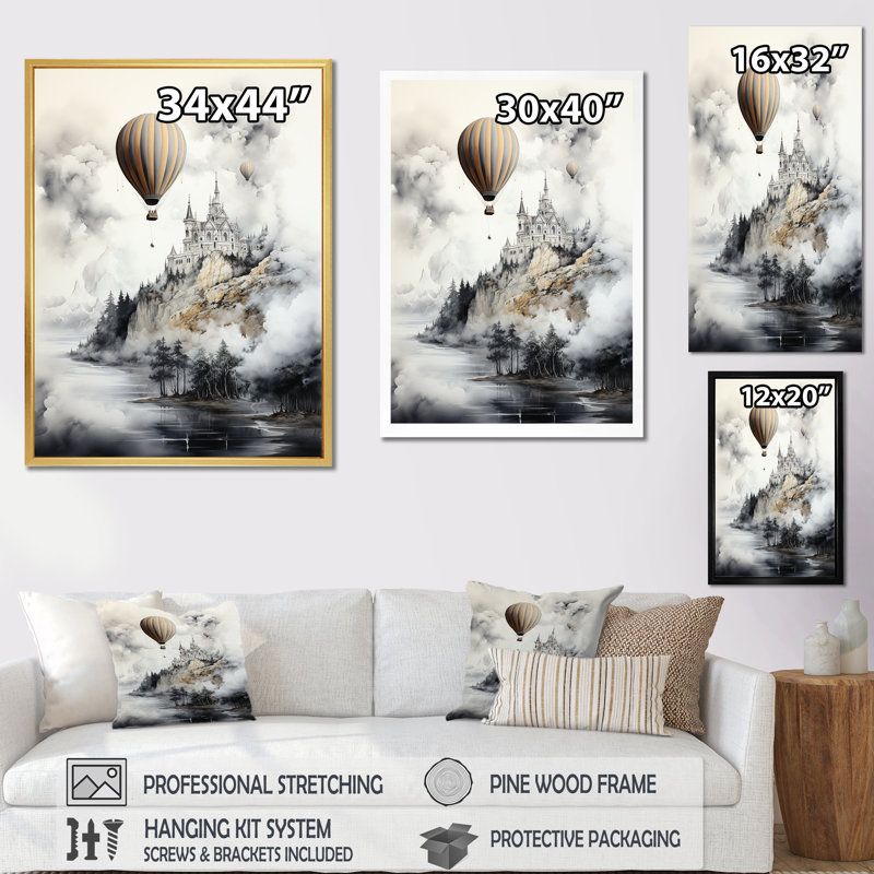 Vol en montgolfière monochrome, H 44 po x l 34 po x P 1,5 po, Toile tendue