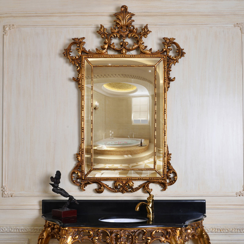 Rosia Solid And Engineered Wood Flat Mirror, Antique Gold, Solid and Engineered Wood