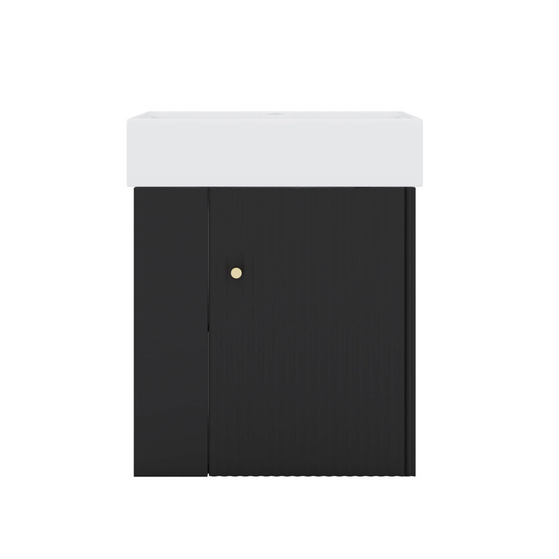 Meuble-lavabo mural 21,6 po avec évier et rangement à gauche, Noir, Doré