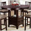 Counter Height 5-Piece Dining Set – Round Table with Leaf, 4 Upholstered Side Chairs, Solid Wood & Veneer