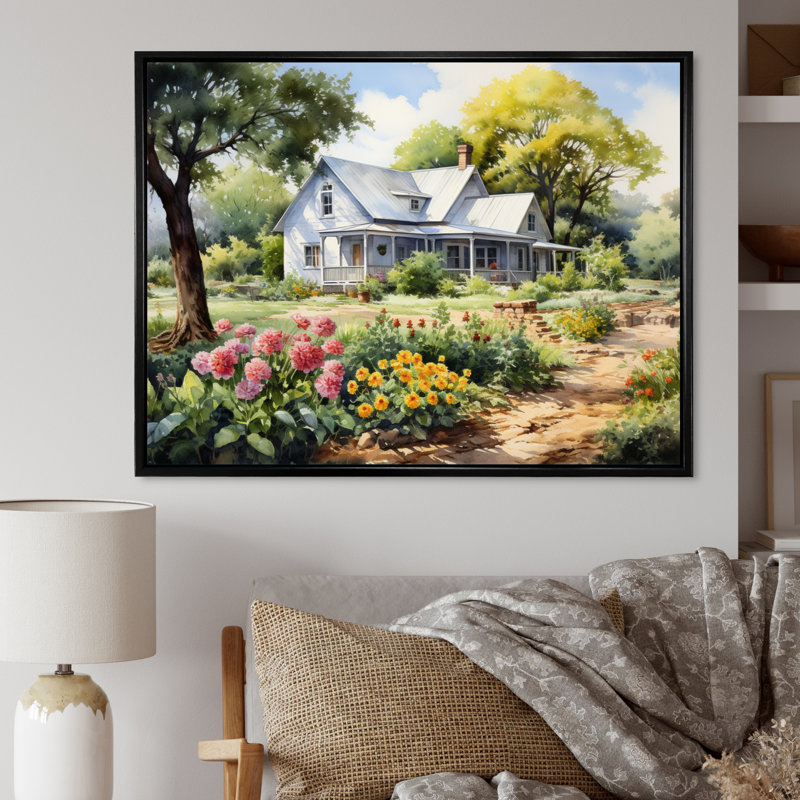 Farmhouse Frontyard Oasis I - Décoration murale de ferme, Cadre flottant noir, H 16 po x l 32 po x P 1 po