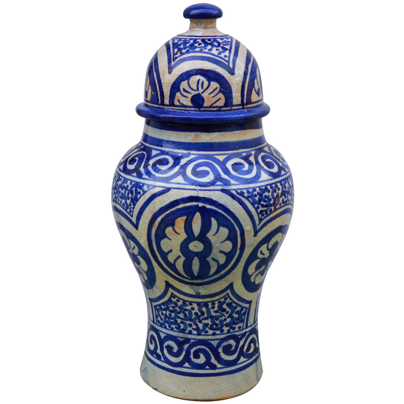 Pot en céramique bleu / blanc intérieur / extérieur 13 po