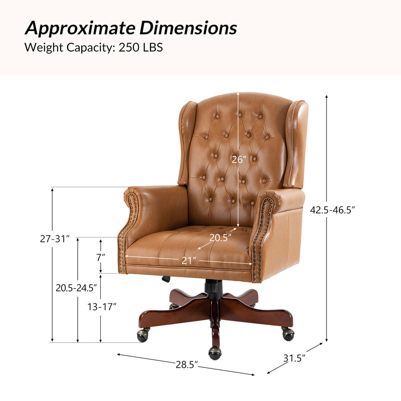 Fauteuil de direction traditionnel en simili cuir Swain, Similicuir galet camel