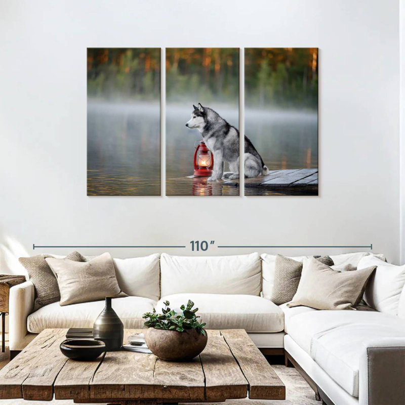Husky On Lake Dock, 48" H x 74" W