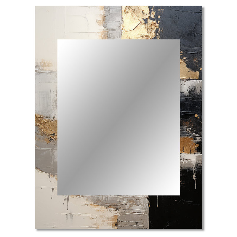 «Grey Gold Minimalisme Poteries I», miroir mural unique à spirales abstraites, miroir gris, impression d'art en métal