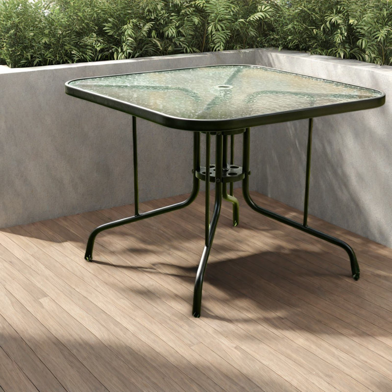 Tables de patio durables, salle à manger d'extérieur compacte en verre et en acier