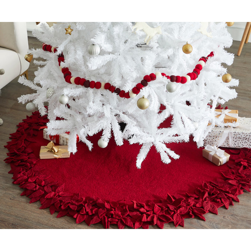 Overlapping Flowers Christmas Tree Skirt, Cream, 48" W