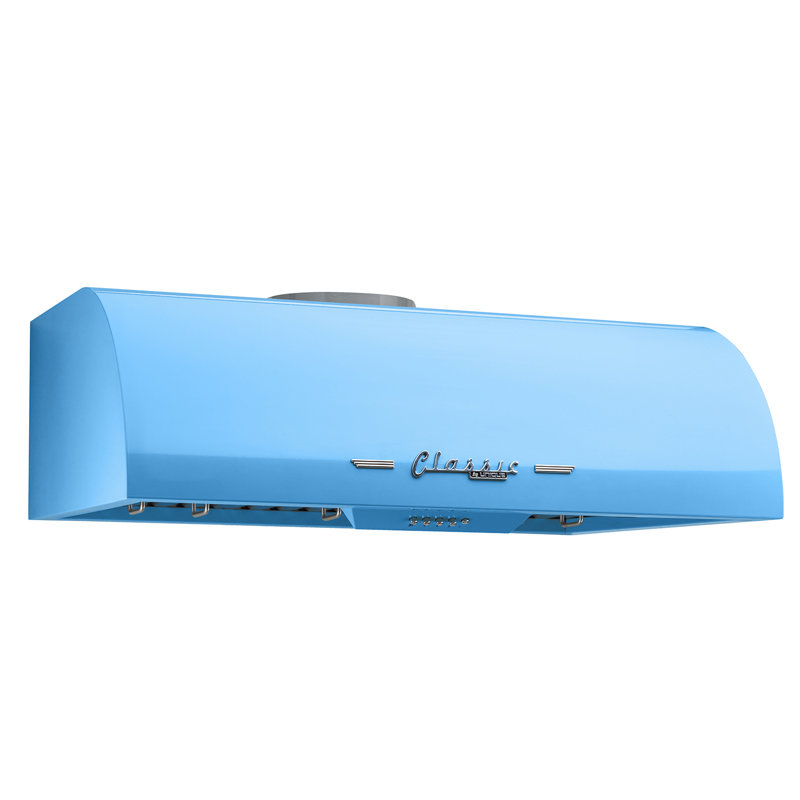 Classic Retro 30" 700 CFM Ducted Under Cabinet Range Hood with Stainless Steel Baffles and Light, Robin Egg Blue