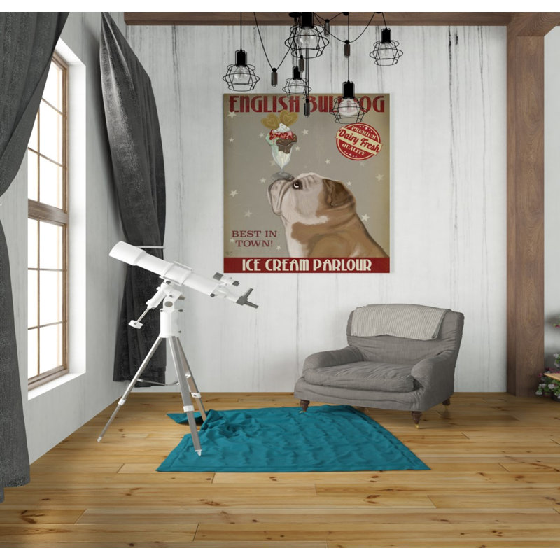 «English Bulldog Ice Cream» par Fab Funky, art mural sur toile, H 30 po x l 26 po x P 1,5 po