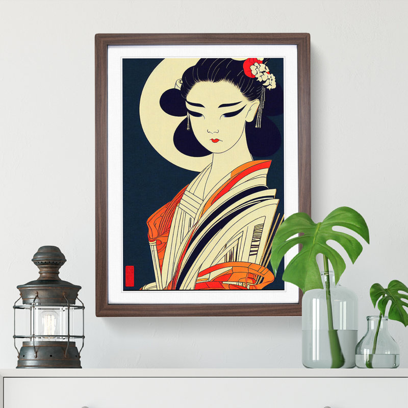Artistic Geisha No.2 - Wall Art, 34cm H x 25cm W, Walnut Framed