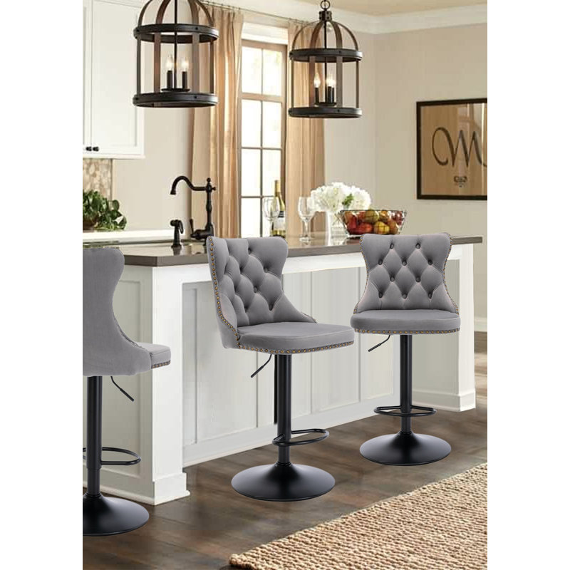 360°Swivel Bar Stools with Black Base, Gray