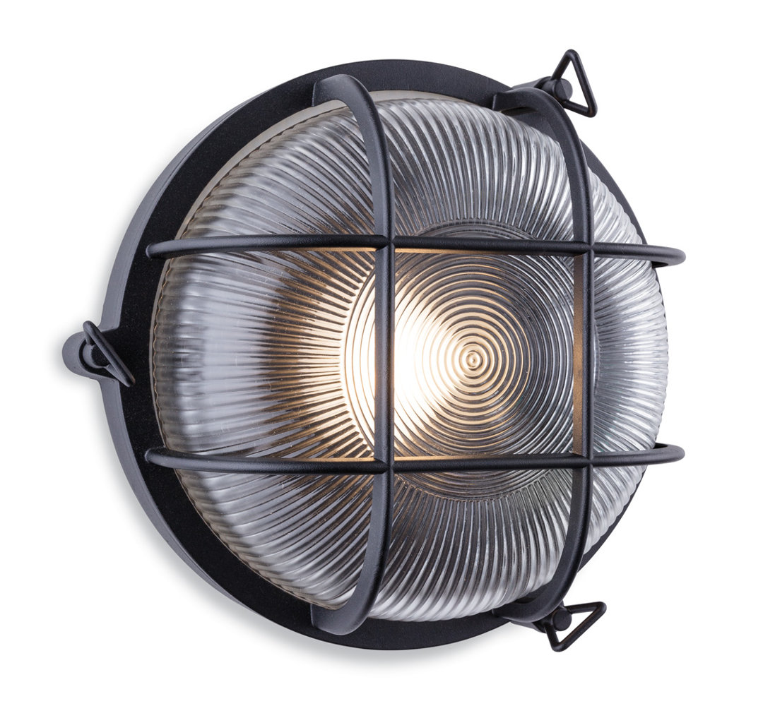 Matte Black 9.44cm H Ribbed Glass Outdoor Bulkhead Light