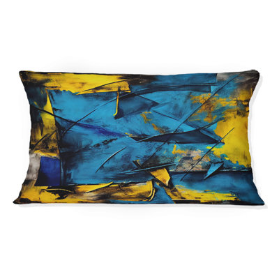 Coussin Bliss Of Happiness en jaune et bleu I - Abstract Collages
