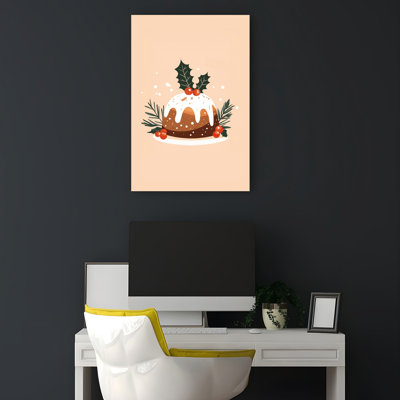 Festive Christmas Pudding Traditional Contemporary Winter Wall Art Print by Mathieu - Wrapped Canvas Print