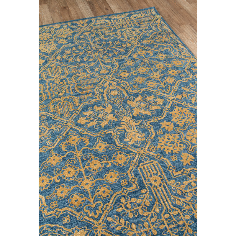 Tapis bleu / orange en laine touffeté à la main Cece, Tapis de couloir 2 pi 3 po x 8 pi