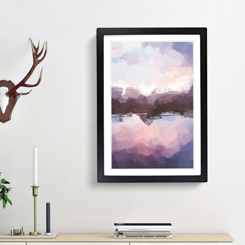 Calm Lake in Abstract - Picture Frame Painting Print, Black Framed, 36cm H x 27cm W x 2cm D