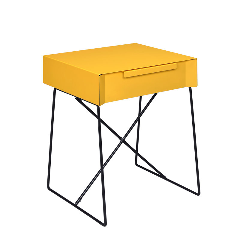 Table de bout avec rangement Emig, Jaune