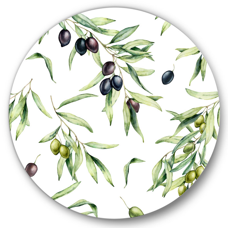 Olives vertes et noires avec branches et feuilles olive - Lake House, H 11 po x l 11 po x p 1 po