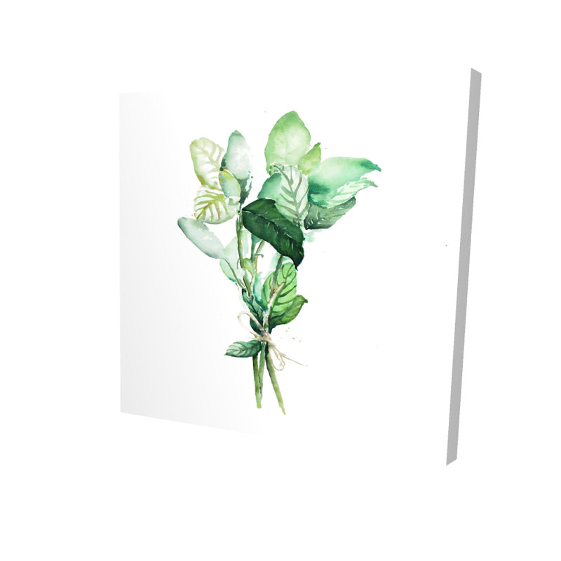 Toile de feuilles de basilic attachées | Décoration murale de cuisine blanche