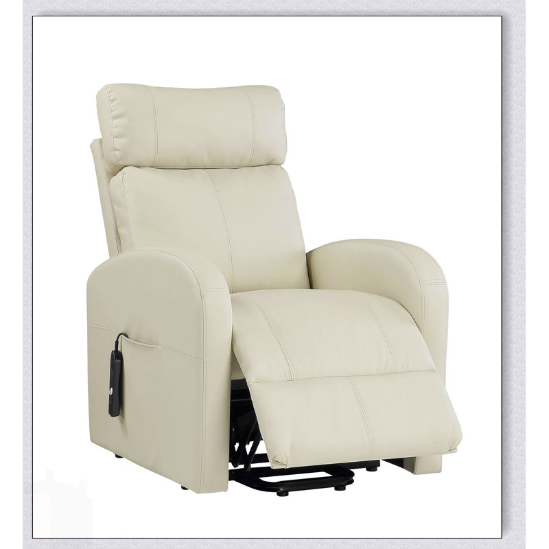 Fauteuil inclinable électrique en cuir synthétique Ricardo Beige avec mouvement, alliant confort et design moderne pour une détente ultime.