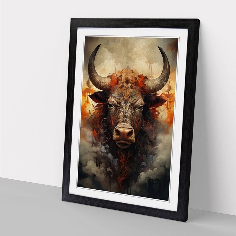 Buffalo Symbolism - Single Picture Frame Print on Wood, Black Framed, 46cm H x 34cm W x 2cm D