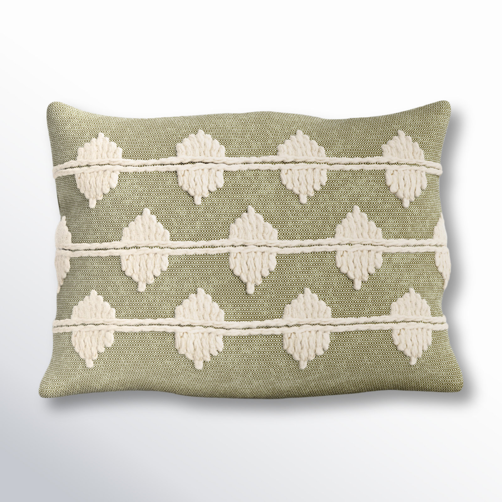 Heiden Embroidered Cotton Lumbar Throw Pillow, Green