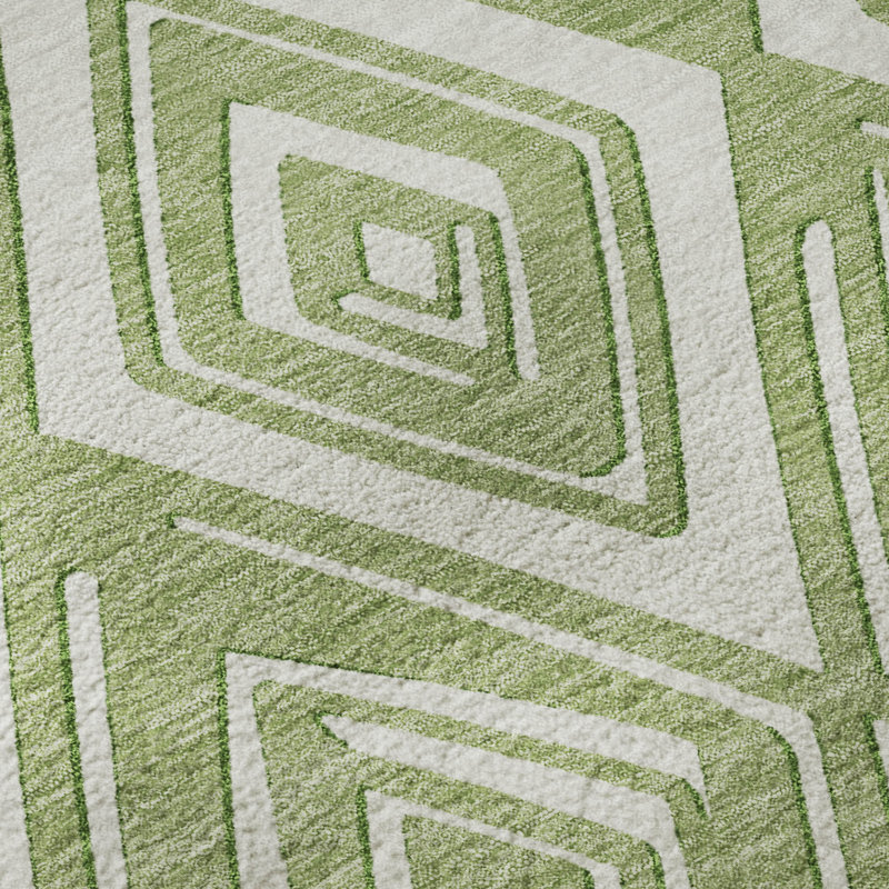 Premium Machine Washable Prisco Green Rug, Rectangle 3' x 5'