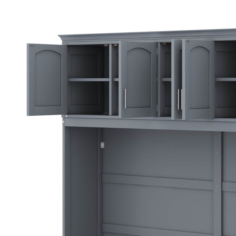 Grand lit escamotable avec armoires supérieures, Gris