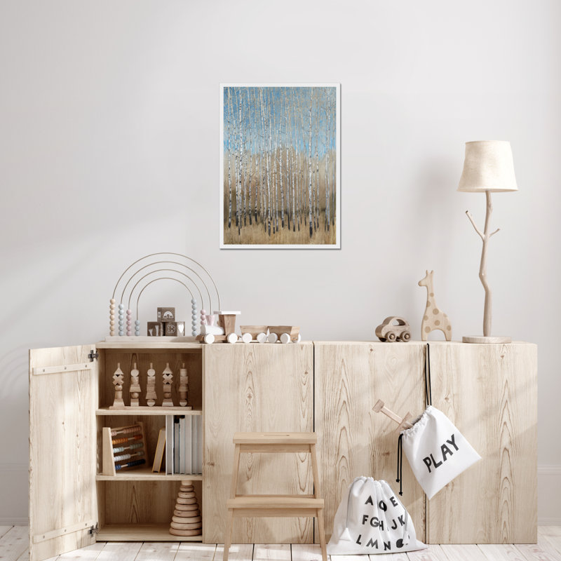 Dusty Blue Birches I by Timothy O' Toole - Painting, 50cm H x 34cm W, White Framed Paper Print