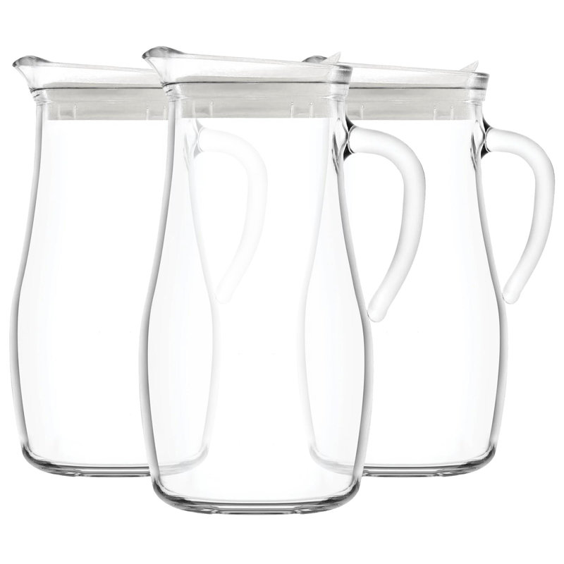 LAV Misket Glass Water Jugs with Silicone Lid - 1.8L - Clear/White - Pack of 3