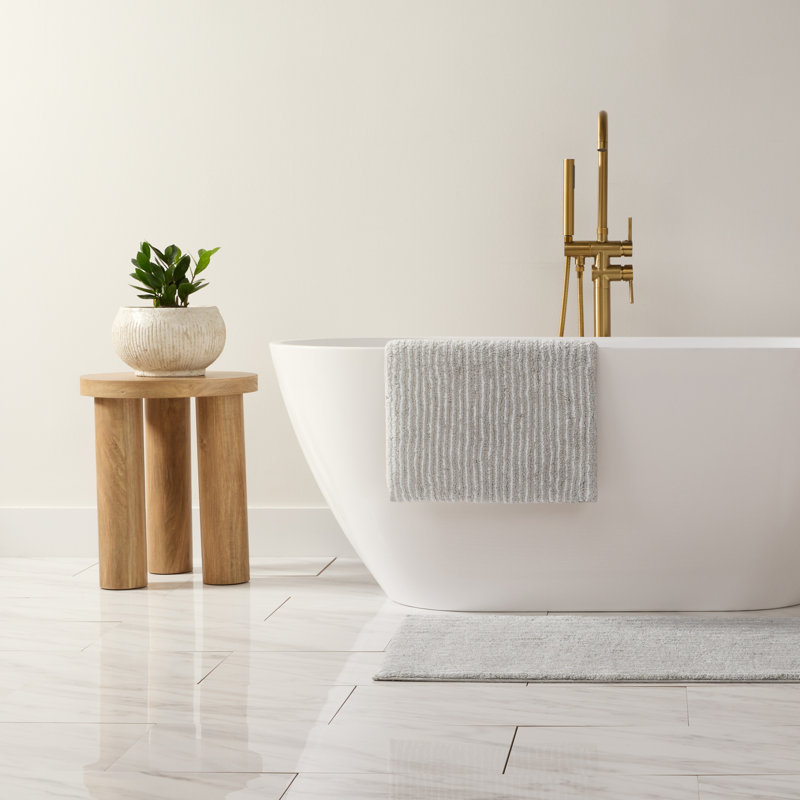 100% Cotton Pinstripe Bath Mats, Light Gray, 34 in x 21 in