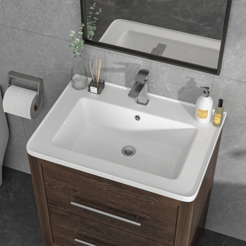 28"L x 19"W Bathroom Vanity Top Ceramic Drop In Single Basin Bathroom Sink with One Faucet Hole(No Base), 28" L x 19" W