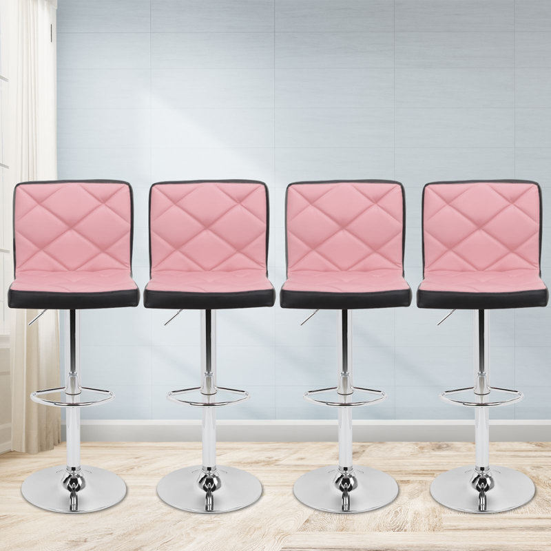 Martel Swivel Adjustable Height PU Leather Bar Stool with Backrest, Pink, 4