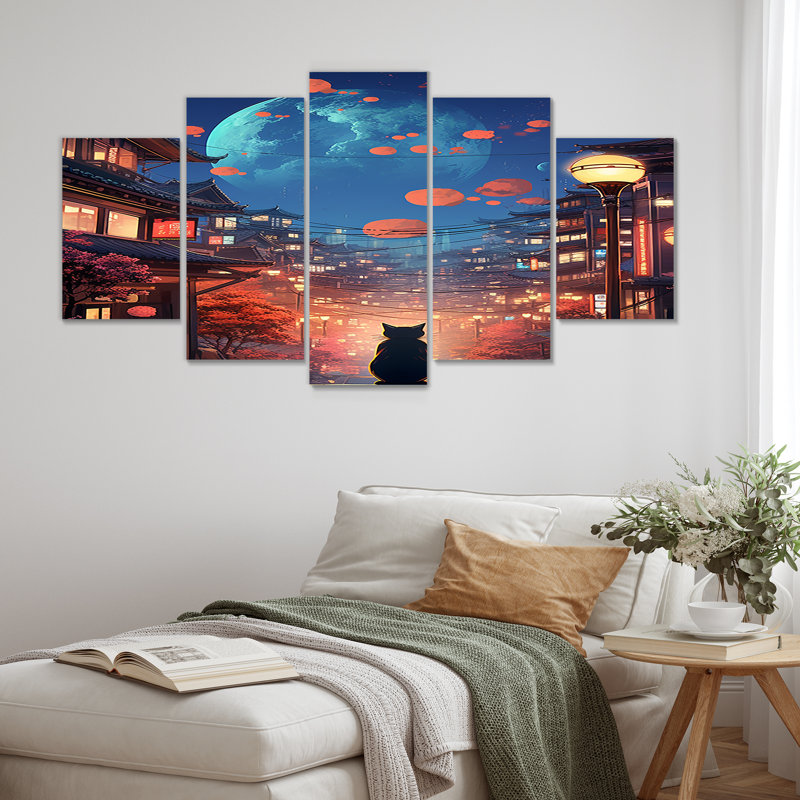 «Souci - City Buildings», art mural sur toile 5 pièces, H 32 po x l 60 po
