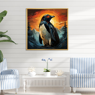 Sunset Penguin Icebound Charm III - Penguin Wall Art