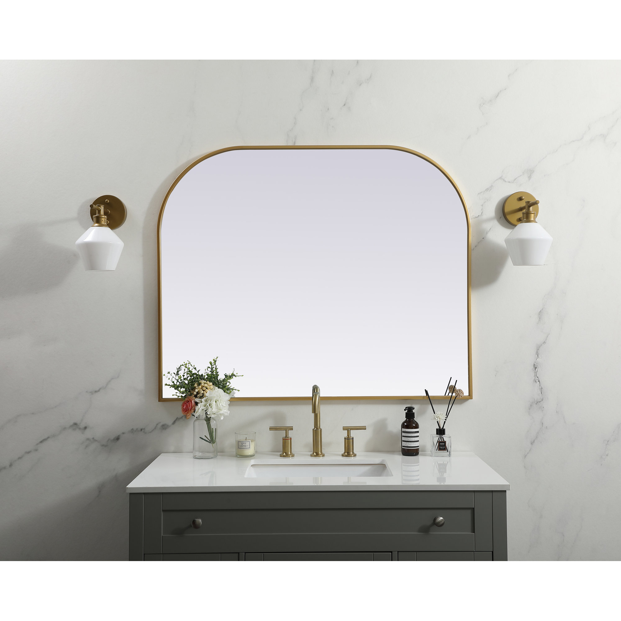 Sabine Metal Wide Arch Wall Mirror, 34" x 42", Brass