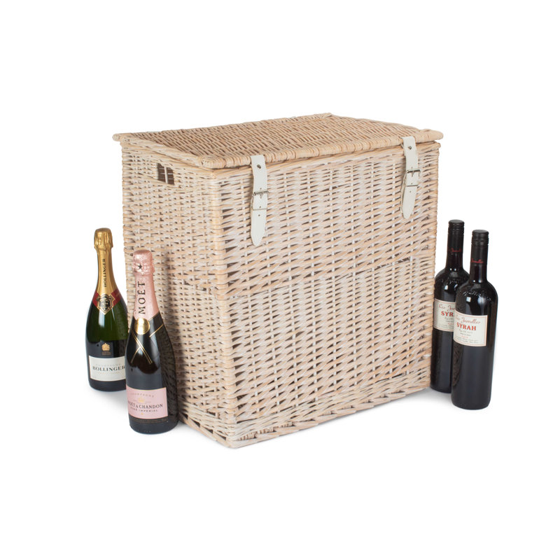 Wicker Vintner Hamper Storage Basket, 50cm H x 46cm W x 37cm D, White Wash