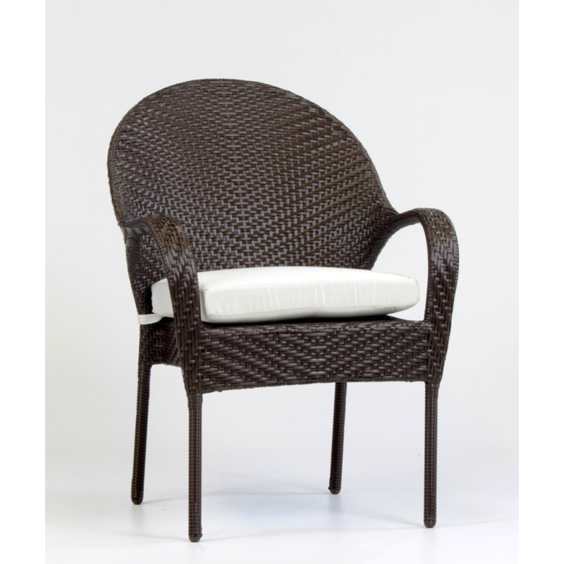 Chaise de patio empilable avec coussin Isabell, Brun chocolat, Toile Toile Toile Sunbrella®
